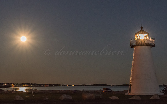 Full Hunter Moon and Ned's Point Lighthouse, Mattapoisett, MA 10-18-13  Copyright Donna McBrien